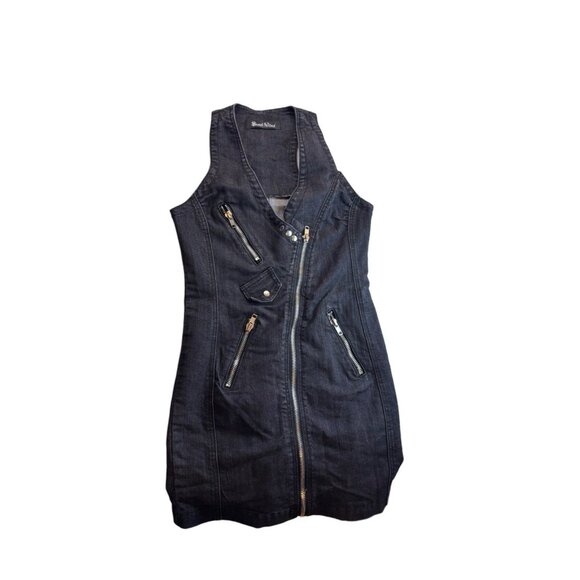 Vtg Sweet Vibes Dark Grey Denim Zipper Sleeveless Dress Gothic Steampunk, Large - Picture 1 of 6